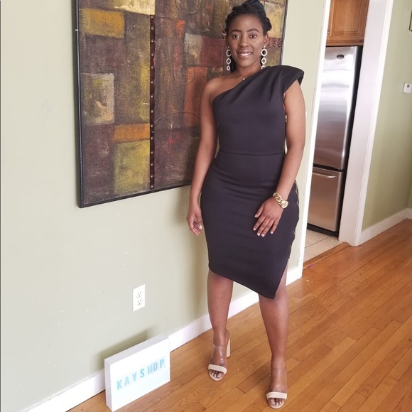 one shoulder scuba dress